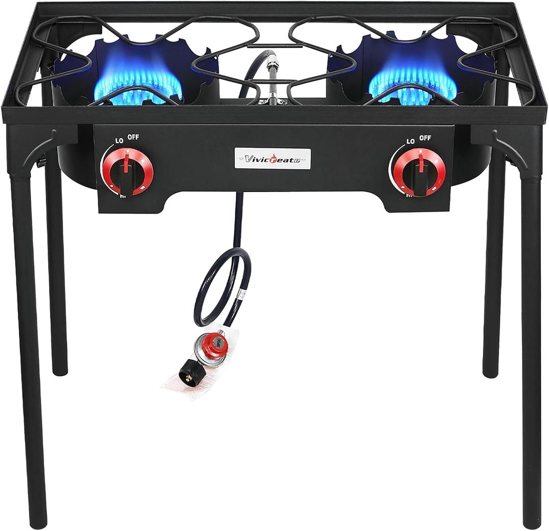 Vivicreate High Pressure Propane Gas Outdoor Camping BBQ Grill Stove Burner Estufas de Gas para Cocinar Afuera Es gas propano Regulator 20 PSIG, 16.5"L x 31"W x 28.5"H