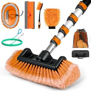 18FT Reach Car Wash Brush with Long Handle, 9-pcs Car Cleaning Kit