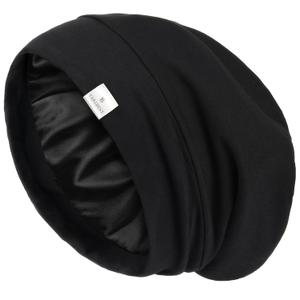 YANIBEST Hair Cover Bonnet Satin Sleep Cap - Adjustable Stay on Silk Lined Slouchy Beanie for Night Sleeping Surgical Hats Pure Black (Large)