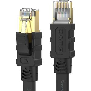 Senetem Cat 8 Ethernet Cable 30FT, High Speed 40Gbps 2000Mhz Flat Internet Network Patch Cord, RJ45 Shielded Outdoor&Indoor LAN Cable, Compatible for Gaming, PC, PS5/4/3, Xbox, Modem, Router (Black)