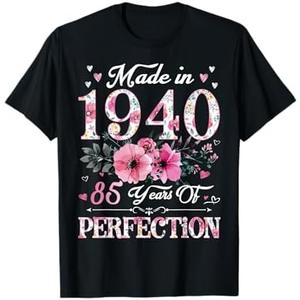 85 Year Old Made In 1940 Floral 85th Birthday Gift For Women T-Shirt S