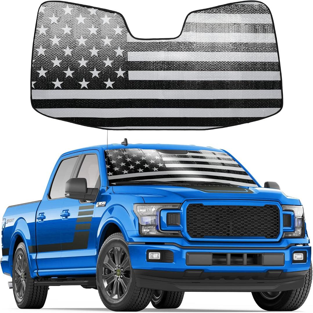Litivy Windshield Sun Shade American Flag Compatible with 2015-2020 Ford F-150, 2017-2020 Ford F-250/F-350 27"*58" Folding Front Window Sun Shade for Car