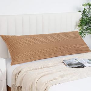PHF 100% Cotton Waffle Body Pillowcase with Zipper, 1 Pack 20" x 54" Soft Skin-Friendly Pillow Sham, No Filling, Aesthetic Woven and Breathable Waffle Weave Body Pillow Cover for Bed, Camel