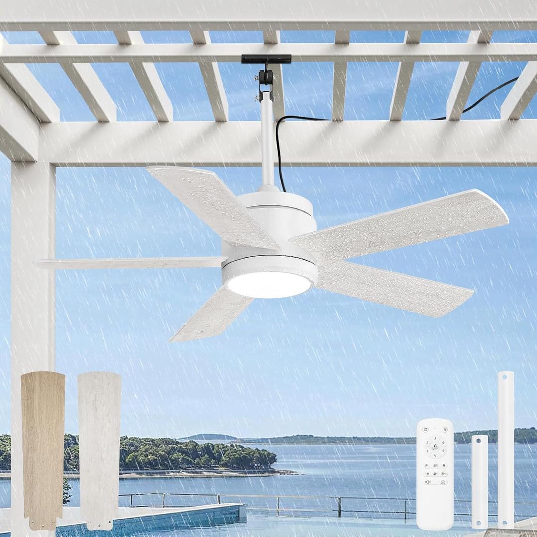 Fanbulous 42 In Outdoor Ceiling Fan Hanging Fan Ceiling Fans with Light, Remote, Outdoor Plug in, IP65 Waterproof, Wet Rated, 6 Speed, 3CCT, for Patios, for Outside Porch, Gazebo,White