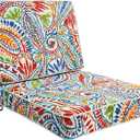 JMGBird Outdoor Chair Cushions Set of 2, Water Resistant Seat Cushions 22 x 22 Inch with Ties, Outdoor Cushions for Patio Furniture, Paisley Patten