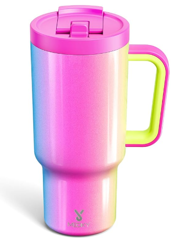 Meoky 32 oz Tumbler with Handle and Flip Straw, 100% Leakproof Tumbler with Lid and Straw, Stainless Steel Insulated Cup, Cupholder Friendly, Keeps Cold for 24 Hours (Lilac)