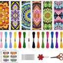 ACRNIGHEET 6PCS Cross Stitch Bookmark Kit for Beginner Mandala Stamped Cross Stitch Kits for Adults DIY Embroidery Bookmark Kits Crossstitch Kits Adult with Instructions Hand Craft Gift 11CT