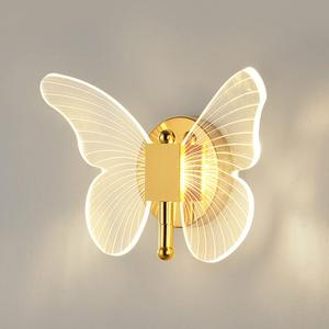 Chrasy 10W LED Wall Light Indoor, Modern LED Wall Sconce, Creative Acrylic Butterfly Wall Lamp with Golden Color Base for Bedroom Living Room Office Restaurant Hallway, 3 Color Temp Adjustable
