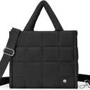 WESTBRONCO Puffer Crossbody Bags for Women Quilted Tote Bag Puffy Weekender Overnight Bag Nylon Shoulder Handbag (Black)