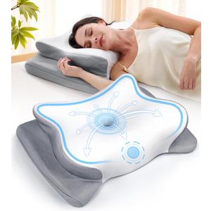 Cervical Neck Pillow for Pain Relief, Cooling Memory Foam Pillow for Side, Back & Stomach Sleepers, Odorless Bed Pillow for Deep Sleep, Ergonomic Orthopedic Contour Neck Support Grey