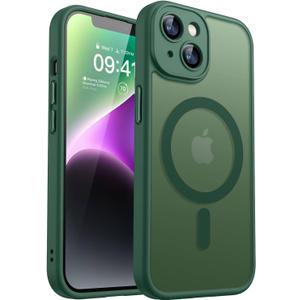 CANSHN Magnetic for iPhone 14 Plus Case, Upgraded [Full Camera Protection] [Compatible with Magsafe] [Translucent Matte] Shockproof Protective Phone Case for iPhone 14 Plus 6.7" - Deep Green