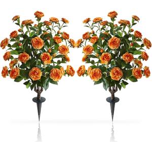 36" Artificial Camellia Tree, 2 Pack Soil Insertion w/Spike,30 Blooming Flowers Plants,Faux Floral Plant Blooming Tree in Cement Pot, Greenery Potted Plant for Indoor Outdoor Office Home Porch Decor