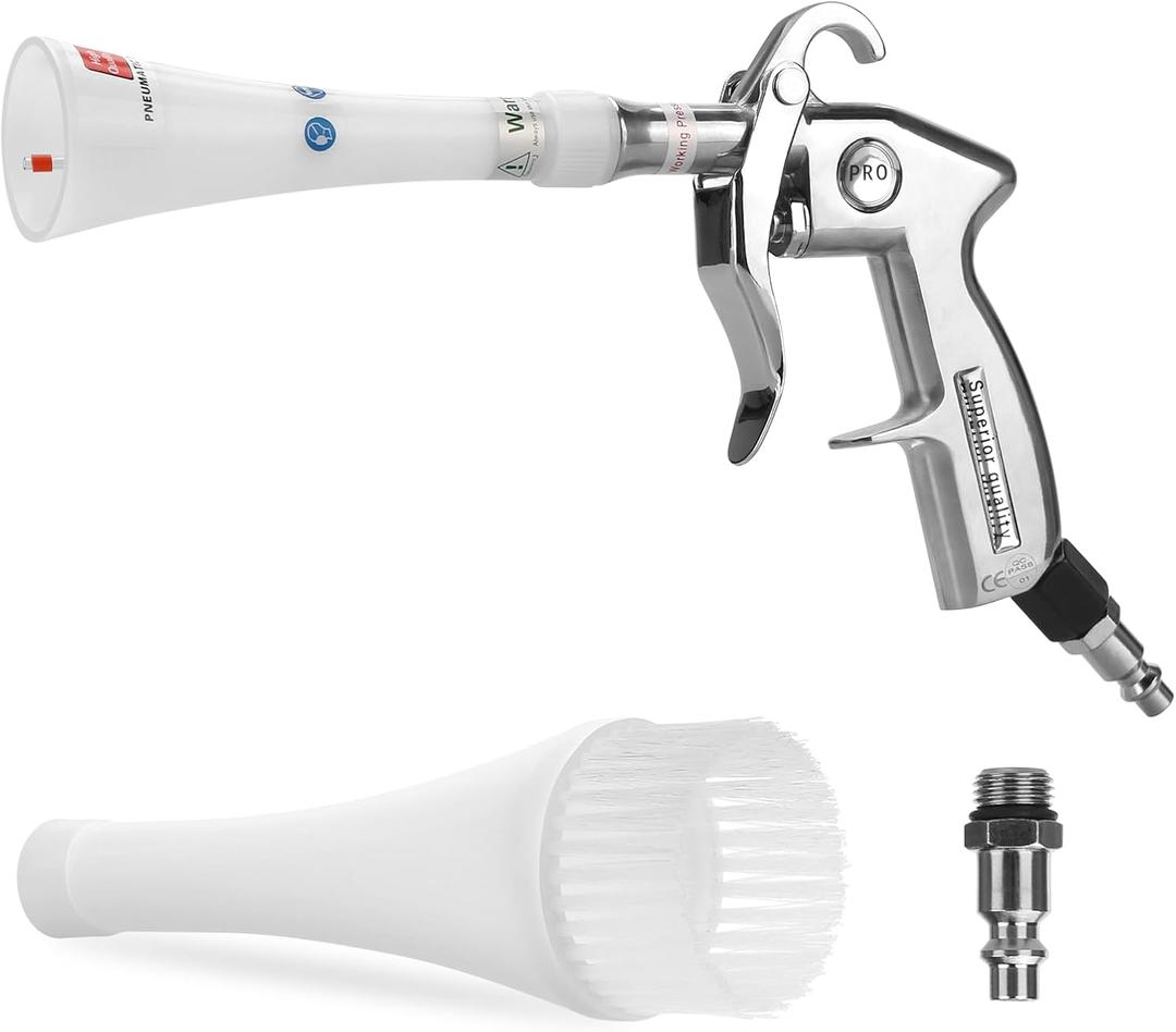 MYPIN Aluminium Car Cleaning Gun with Tapered Nozzle, 6-9.2Bar with 2 Set Nozzle, Pressure Air Blower Blow Gun Producing Powerful Blast of Air for Cleaning Cars, Velvet, Furniture and Carpets (White)