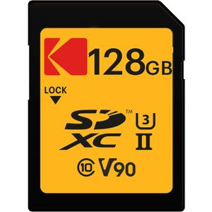 Kodak 128GB UHS-II U3 V90 Ultra Pro SDXC Memory Card - Up to 3000MB/s Read Speed and 270MB/s Write Speed