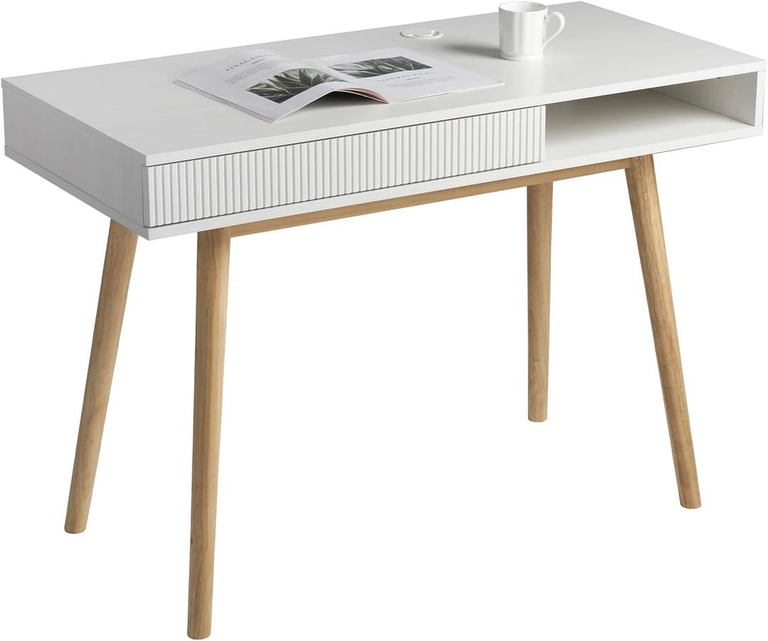 Artswish 42" Wood Modern Office Desk with Drawer, Simple Writing Desk for Home, White, 42.5" x 19.7" x 29.5"