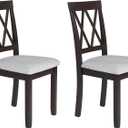 Dining Room Chairs Set of 2, Upholstered Fabric Accent Kitchen Chairs with Solid Rubber Wood Legs, Padded Seat, Modern Design, Espresso Color