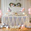 PARTISKY Gray Tulle Tutu Table Skirt for Rectangle Tables or Round Table,Led Light String Table Cloth for Wedding Baby Shower Birthday Party Dessert/Cake Tables