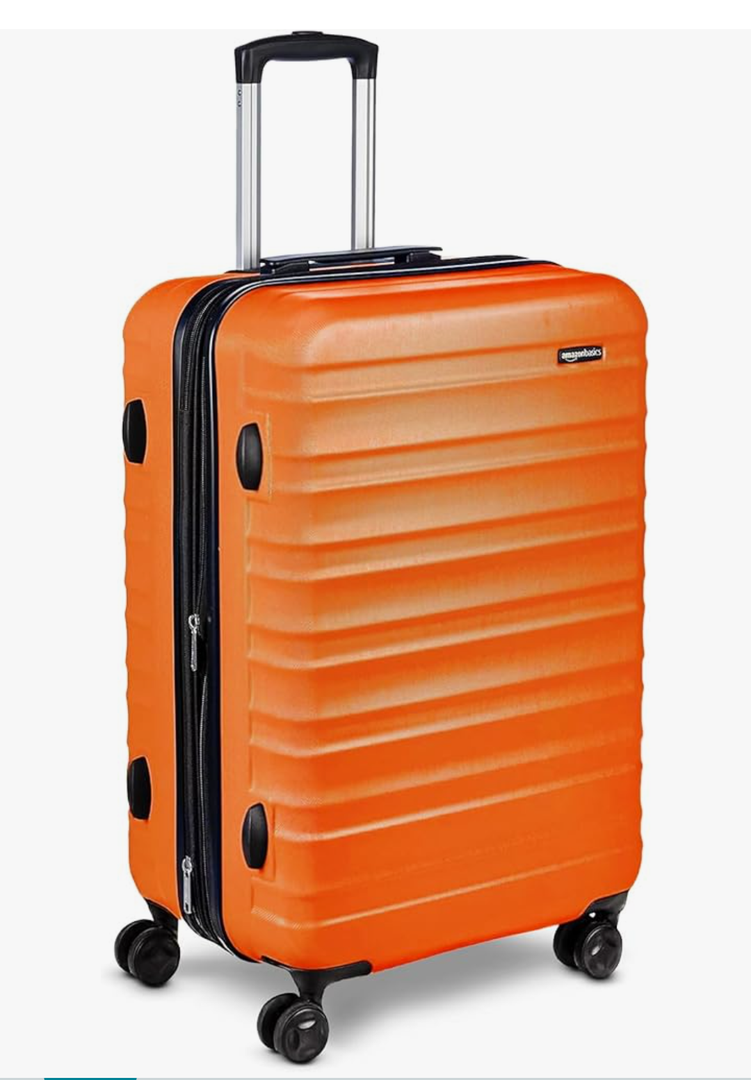 Amazon Basics 26" Hardside Medium Checked Luggage, Hardshell Suitcase With Wheels, Expandable For Up to 15% More Space, With Scratch-Resistant Surface, Four Multi-directional Wheels, Orange