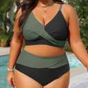 Tempt Me Plus Size Two Piece Swimsuit - Women High Waisted Bikini Set Tummy Control Bathing Suits (Black, 14W)