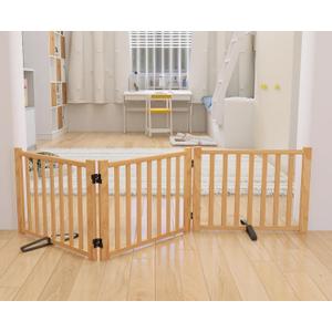 YOCAN Non-Painted Wooden Freestanding Dog Gates for The House,Doorways, Stairs,Wood Dog Fences Indoor Pet Gate,Step Over Fence-3 Panels L:69" H:16.9"