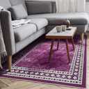Antep Rugs Alfombras Modern Bordered 5x7 Non-Skid (Non-Slip) Low Profile Pile Rubber Backing Indoor Area Rugs (Purple, 5' x 7')