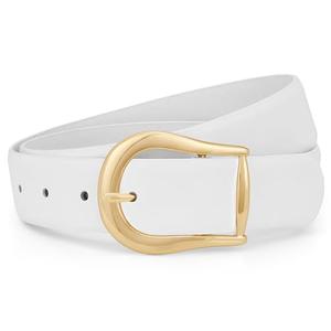 WHIPPY Women's Leather Belt for Jeans Pants Dresses Casual Fashion Waist Belt with Gold Buckle White, XL