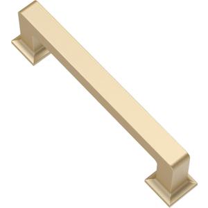 Alzassbg 10 Pack Brushed Gold Cabinet Pulls, 3-3/4 Inch(96mm) Hole Centers Cabinet Handles Square Kitchen Hardware for Cabinets AL3046BG