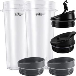 2-Pack Blender Replacement Parts Single Serve 16oz cups with Sip & Seal Lids Compatible with Ninja Blenders