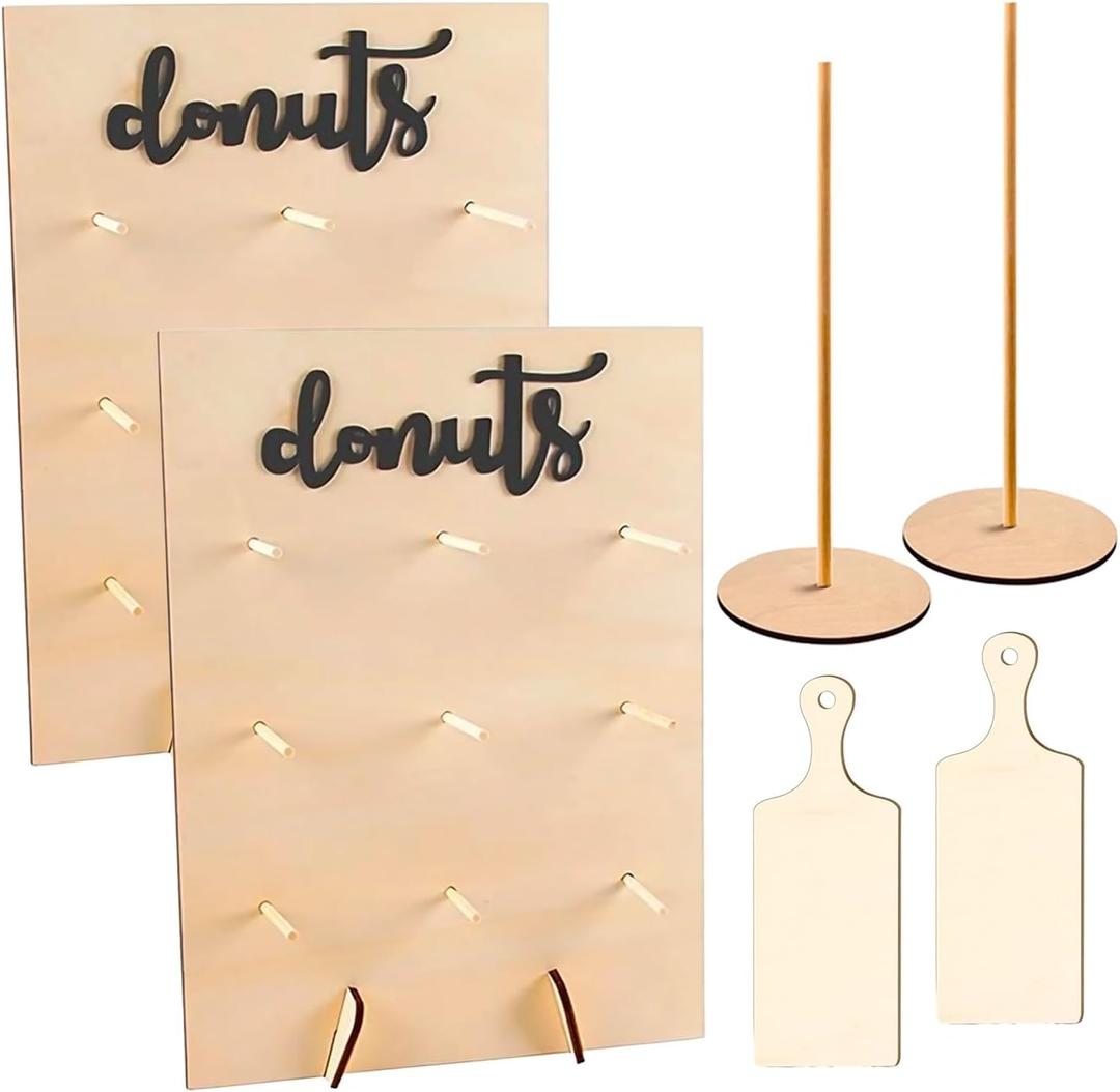 6 Pack Donut Stand Set Includes 2 Donut Wall 2 Donut Display Stand 2 Donut Board, Doughnut Wall, Decorative Doughnut and Bagel Holder for Birthday, Wedding, Baby Shower, Party