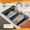 Waterfall kitchen sink 34X20" black Undermount Kitchen Sink with Pull-Out Faucet Stainless Steel Drop In Kitchen Sink Single Bowl with Accessories