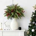 15 Pcs Christmas Artificial Pine Branches with Red Berry Stems, 18" Faux Evergreen Pine Cedar Stems, Fake Green Foliage Pine Needles Picks for DIY Craft Xmas Home Decor(15, Cypress & Berries)