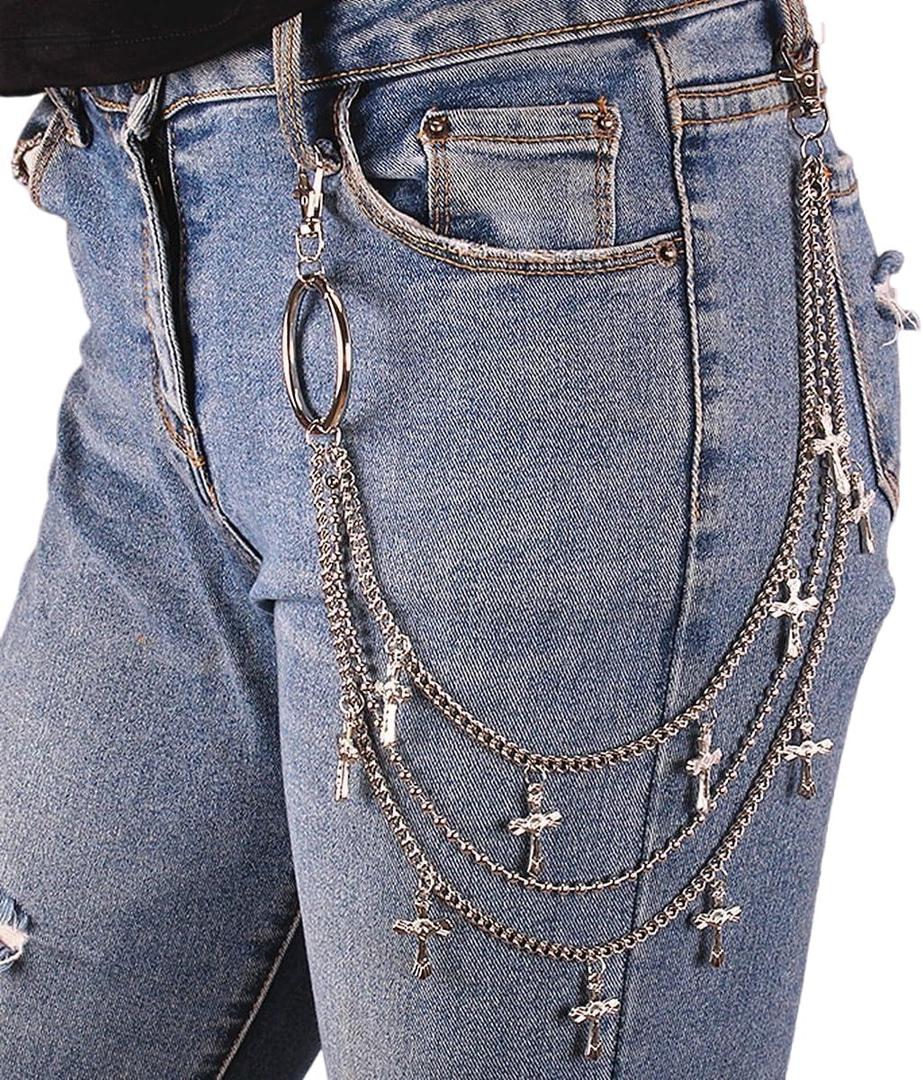Gothic Punk Wallet Chain for Men & Women  Heavy-Duty Stainless Steel Pant Chains (Mode4)