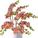 ATFL 8 Pack Pink and Green Orchid Artificial Flowers Real Touch, 22'' Artificial Fake Faux Silk Orchid Stem Bouquets for Wedding Party Home Garden Decor,Orquideas Artificiales para Decora