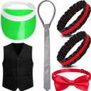 Eurzom 5 Pcs Casino Dealer Vest Costume Set Includes Poker Visor, Bow Tie, Vest, Armband, Poker Card Tie for Las Vegas Game Night