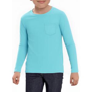 Haloumoning Boys Athletic Long Sleeve Shirts Kids Dry Fit Performance Active Tees with Chest Pocket 7-8 Years 