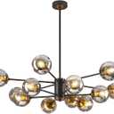 DDLLDESHI 2 Tiered Modern Gold Chandelier Sputnik Ceiling Light Fixture with 12 Globe Glass Bubble Shade Chandeliers for Dining Room Hotel Bar Home Billiard Room (41" Large Black Chandelier), 12 lighting