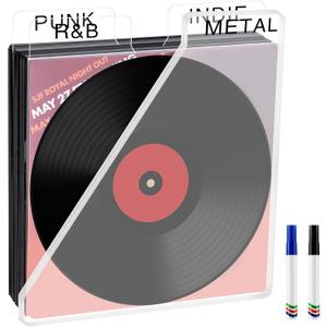 15 Pcs Acrylic Vinyl Record Dividers DIY A-Z Genre ERA BPM Tabs Plastic Vinyl Record Organizer Writable Dividers with Markers for Gift Album LP Records, 12 x 14 Inch, Horizontal and Vertical