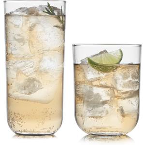 Libbey Polaris Tumbler and Rocks, Axis Glass Cups Set of 16, Elegant Mixed Drinking Glasses with Modern Clean Lines, Dishwasher Safe Glassware Set