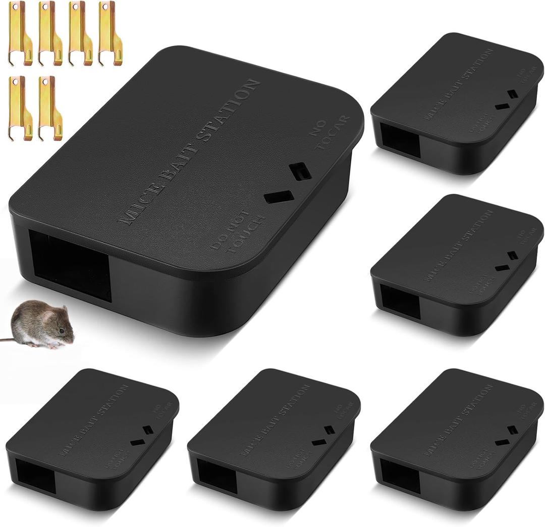 Qualirey 4 Pcs Mouse Bait Stations Mouse Stations with Keys Traps, Keeps Children and Pets Indoor and Outdoor, Only for Small Mice, Bait Not Included (Black)
