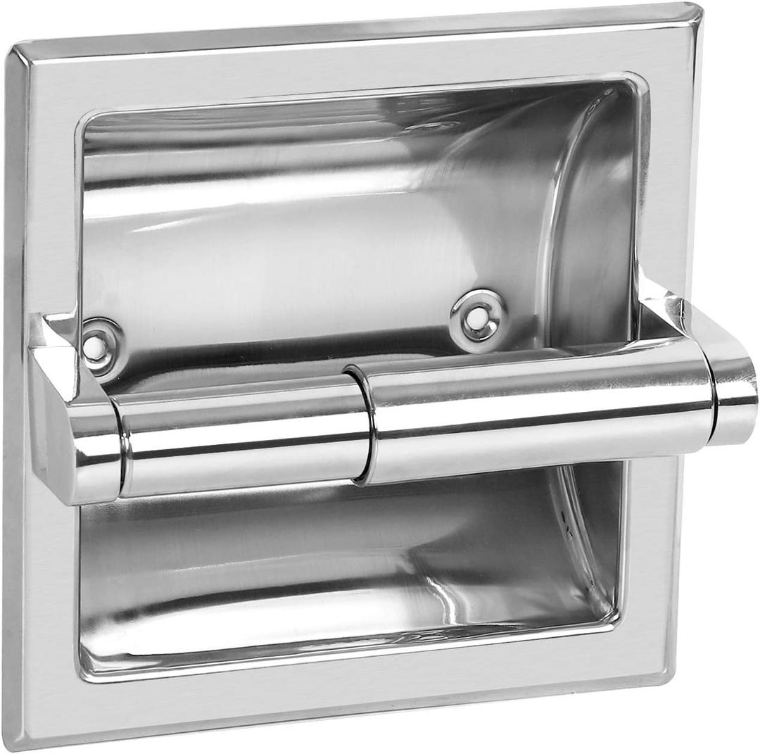 KEILEOHO Recessed Toilet Paper Holder Mirror Finish Stainless Steel Built-in Tissue Paper Rack Stable Anti Corrosion Wall in Roll Paper Dispenser Applicable for Cement and Wooden Wall 1 Pack