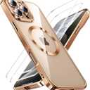 JUESHITUO for iPhone 16 Pro Case with 2X Screen Protection [Built-in Lens Protector] [Stronger N56 Magnets] [Not-Yellowing] Compatible with Magsafe Women Girls Color Clear Case (6.3")- Desert Gold