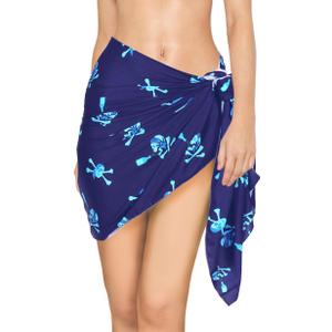 2 x LA LEELA Women's Halloween Pirate Sarong Wraps Beachwear Bikini One Size Pirate Skull Blue