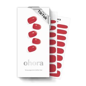 ohora Semi Cured Gel Nail Strips (N Tint Brick) - Red, Tint, Works with Any UV/LED Lamps, Salon-Quality, Long Lasting, Easy to Apply & Remove - Includes 2 Prep Pads, Nail File & Wooden Stick