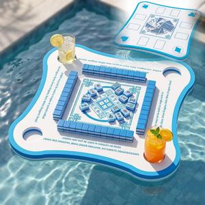 Floating Mahjong Table for Pool, Double-Sided Waterproof Float Board with Rules, Game Tray for Card Games, Poker, Dominoes, Scrabble, for Swimming Pool, Hot Tub, Lake & Beach Party