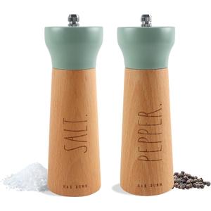 Rae Dunn Salt and Pepper Grinder Set of 2 - Bamboo Sea Salt Pepper Grinder - Classy Salt and Pepper Shakers - Pepper Mill & Salt Mill, Sage
