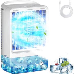 Portable Air Conditioners Ice Fan That Blow Cold Air USB Mini Air Conditioners 3 Wind Speed & 7 Colorful LED Light Cool Mist &Timer Evaporative Air Cooler Personal AC For/Bedroom/Desk/Room/Tabletop (white2)