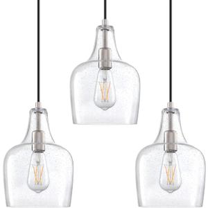 3 Pack 1 Light Indoor Hanging Kitchen Island 7.1" Clear Seeded Drum Glass Pendant Light Fixture,Brushed Nickel Finish Modern Farmhouse Dinning Over Sink
