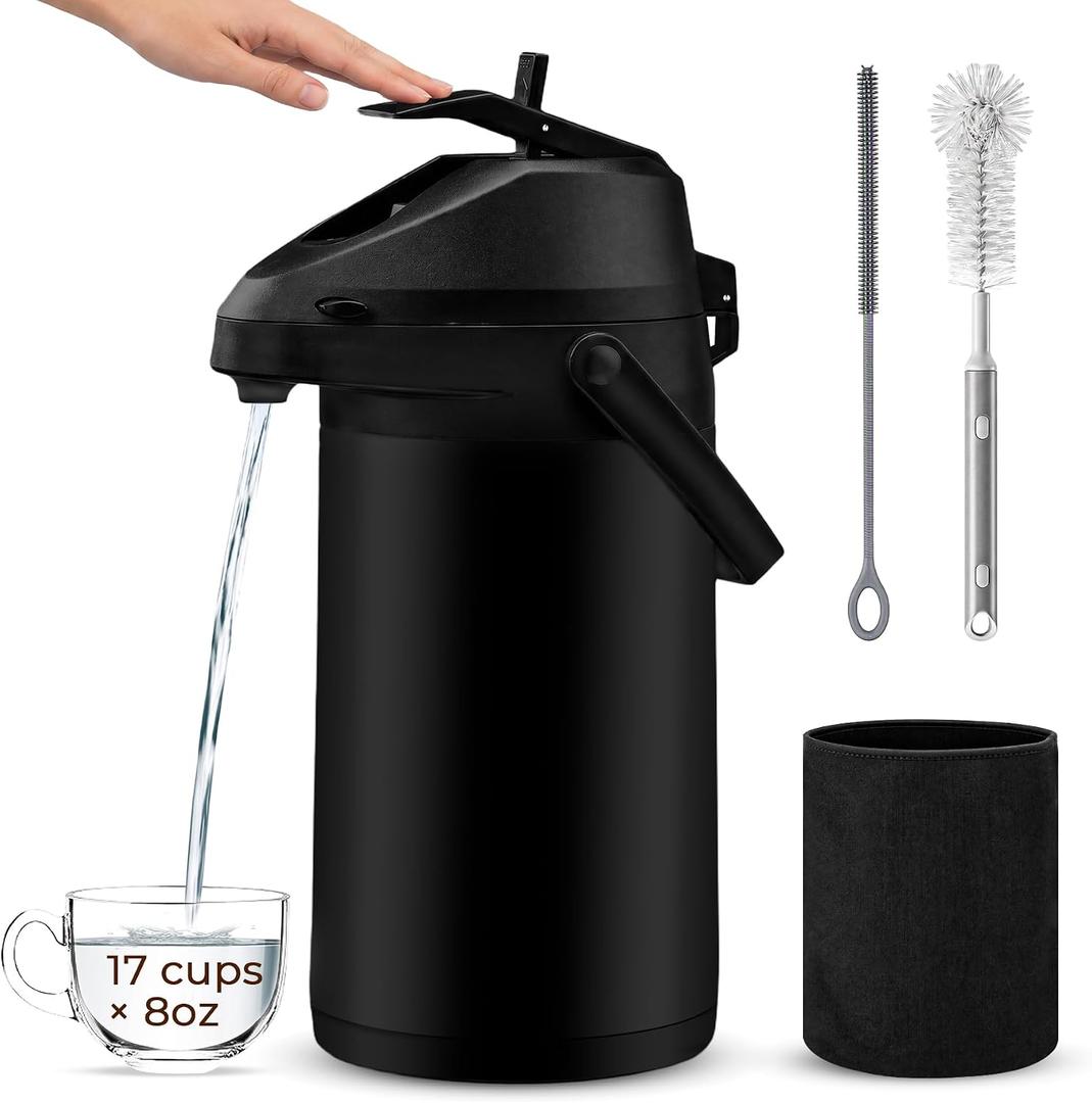4L/135 oz Airpot Coffee Dispenser with Pump, Stainless Steel Thermal Carafe