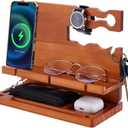 Wood Phone Docking Station Nightstand Organizer Cell Phone Stand Watch Holder Wallet Station Desk Organizers Gifts for Husband Dad Anniversary Birthday for Men