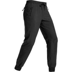 MAGNIVIT Men's Joggers with Zipper Pockets Lightweight Athletic Track Pants | Water Repellent,Quick Dry,3 Zippered Pockets,4-way stretch fabric (Black)